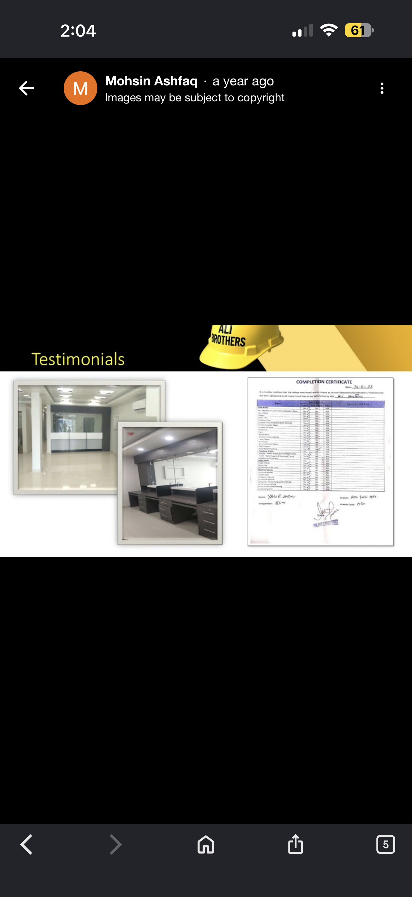 Interior fit-out and completion record
